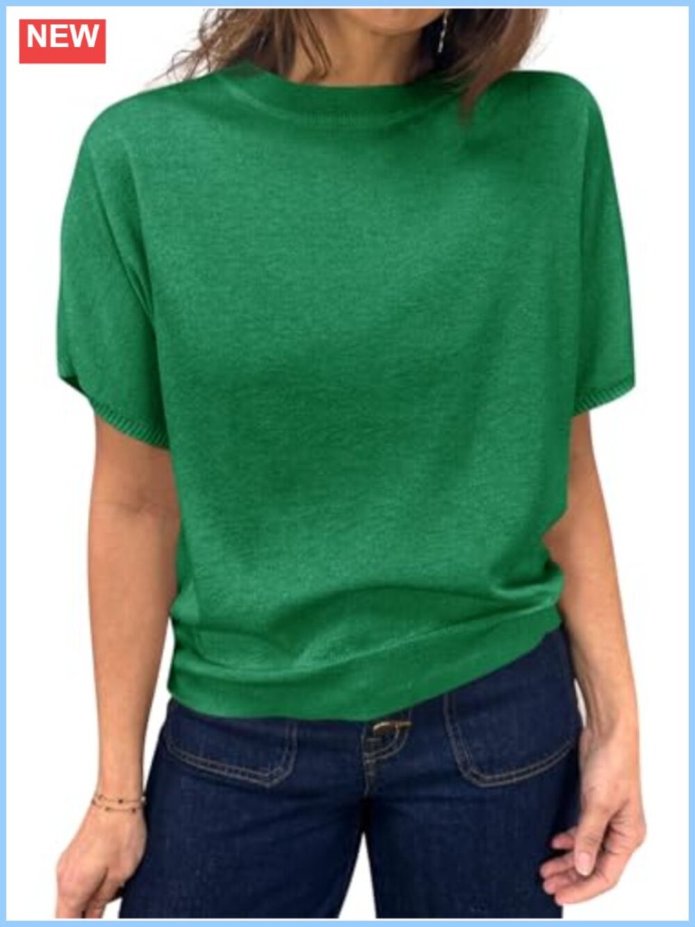 Womens Short Sleeve Crew Neck Knit Pullover Sweater